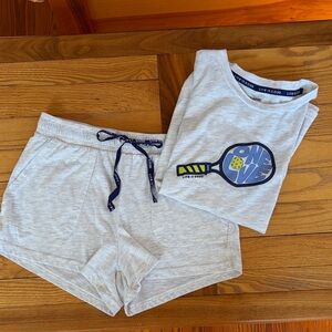 Life Is Good One Love Tennis Pajama Set Tee & Shorts Heather Gray Size S